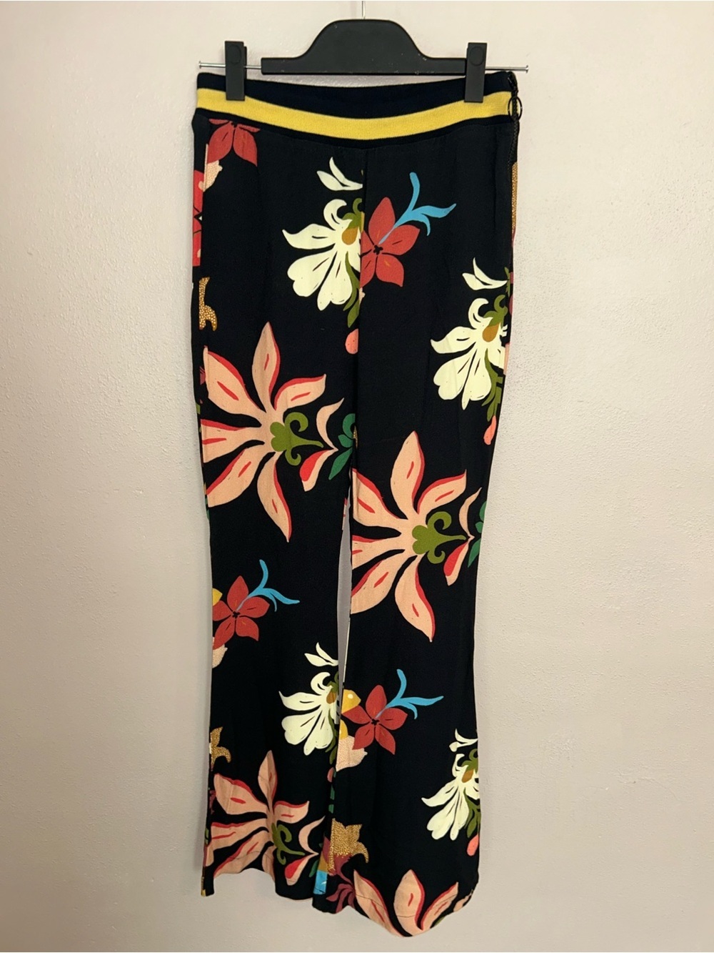 FARM Rio Black Floral Flare Pants with Multicolor Blooms - Picture 2 of 4